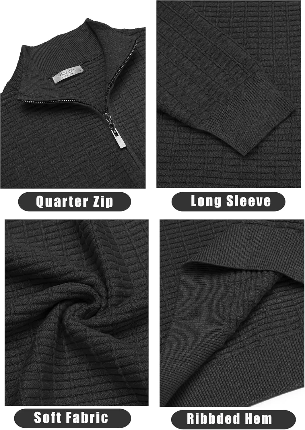 COOFANDY Men's Quarter Zip Sweaters Slim Fit Lightweight Cotton Knitted Casual Mock Neck Pullover Sweaters