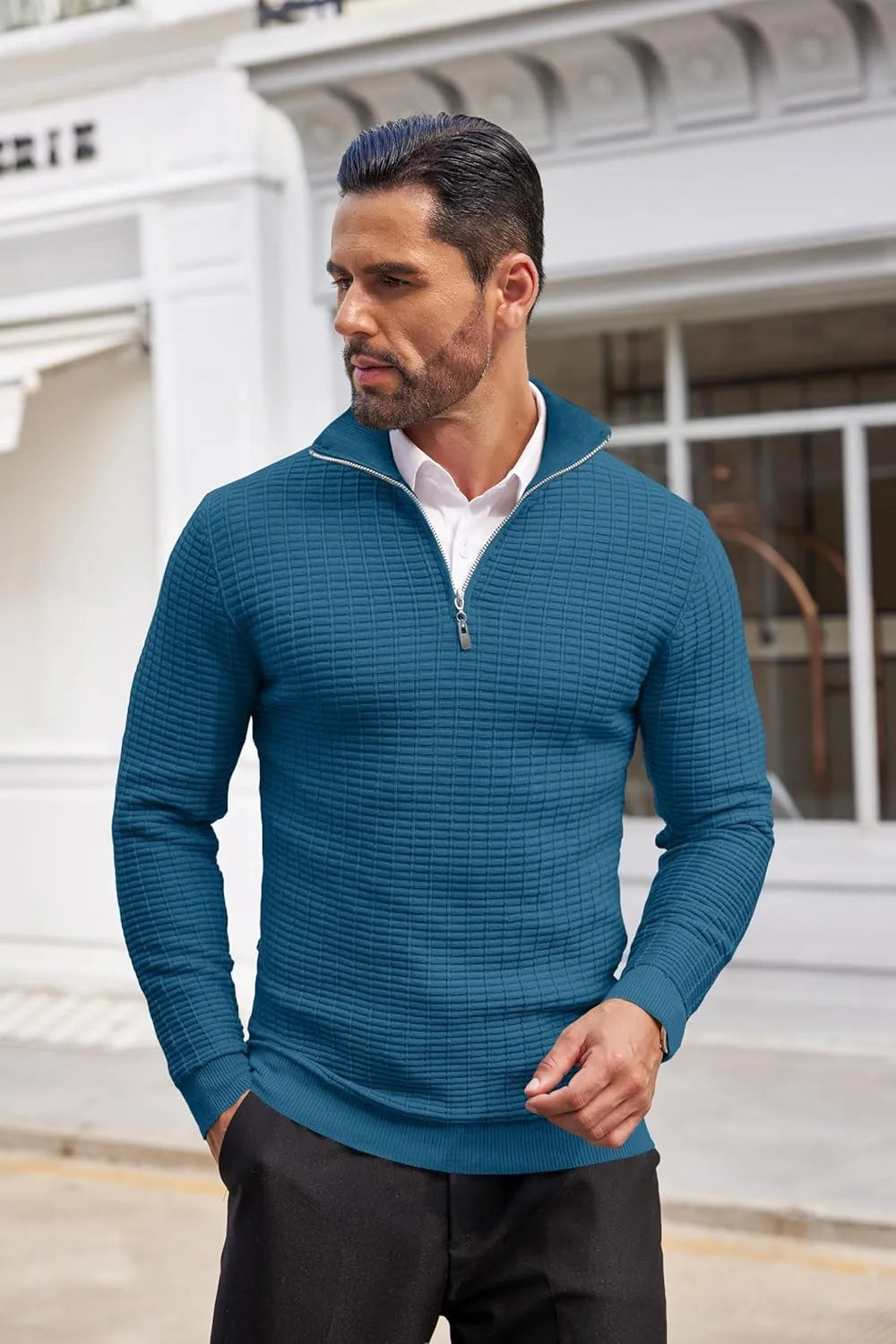 COOFANDY Men's Quarter Zip Sweaters Slim Fit Lightweight Cotton Knitted Casual Mock Neck Pullover Sweaters