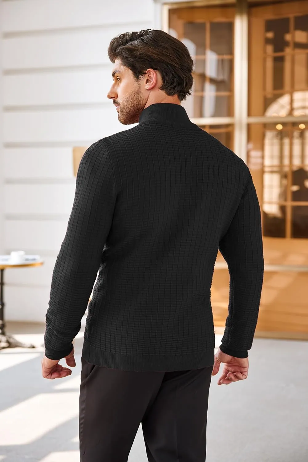 COOFANDY Men's Quarter Zip Sweaters Slim Fit Lightweight Cotton Knitted Casual Mock Neck Pullover Sweaters