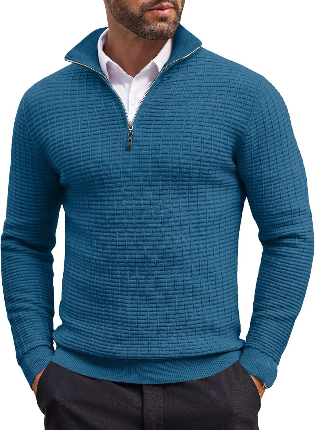COOFANDY Men's Quarter Zip Sweaters Slim Fit Lightweight Cotton Knitted Casual Mock Neck Pullover Sweaters