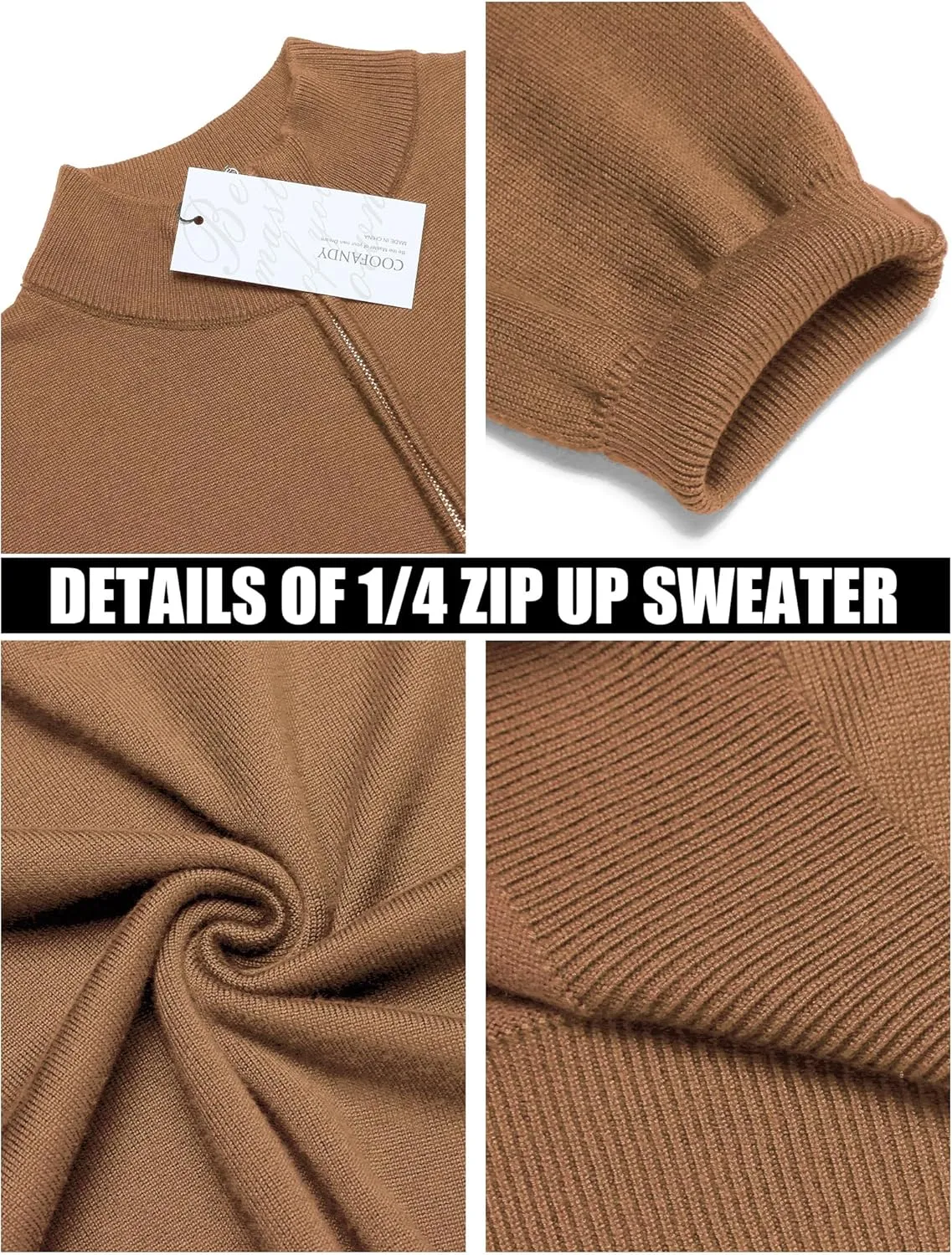 COOFANDY Men's Quarter Zip Up Sweaters Slim Fit Lightweight Mock Neck Pullover Casual Polo Sweaters