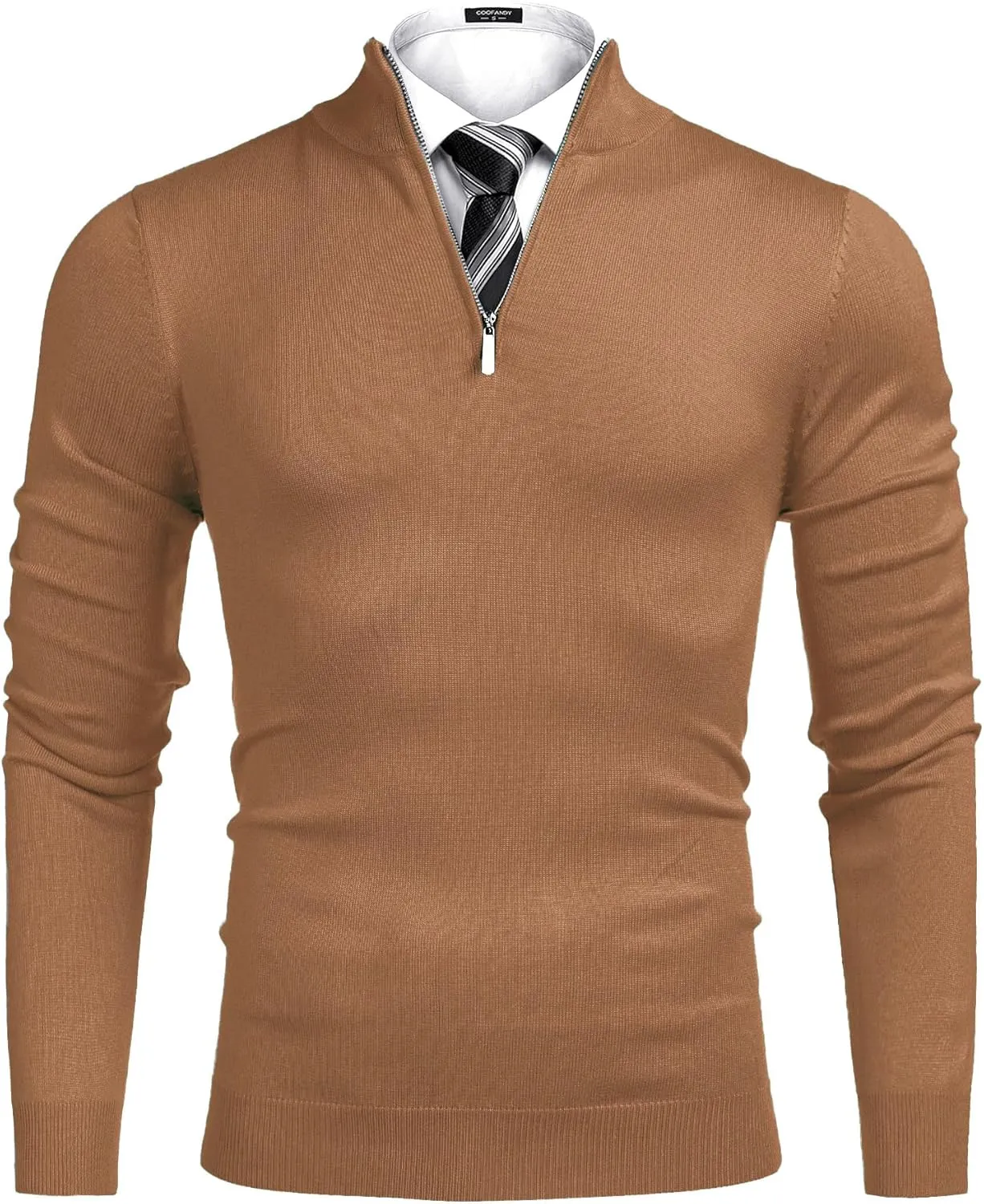 COOFANDY Men's Quarter Zip Up Sweaters Slim Fit Lightweight Mock Neck Pullover Casual Polo Sweaters