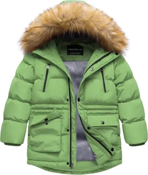 CREATMO US Boy's Winter Parka Water Resistant Hooded Puffer Fleece Lined Jackets Coats