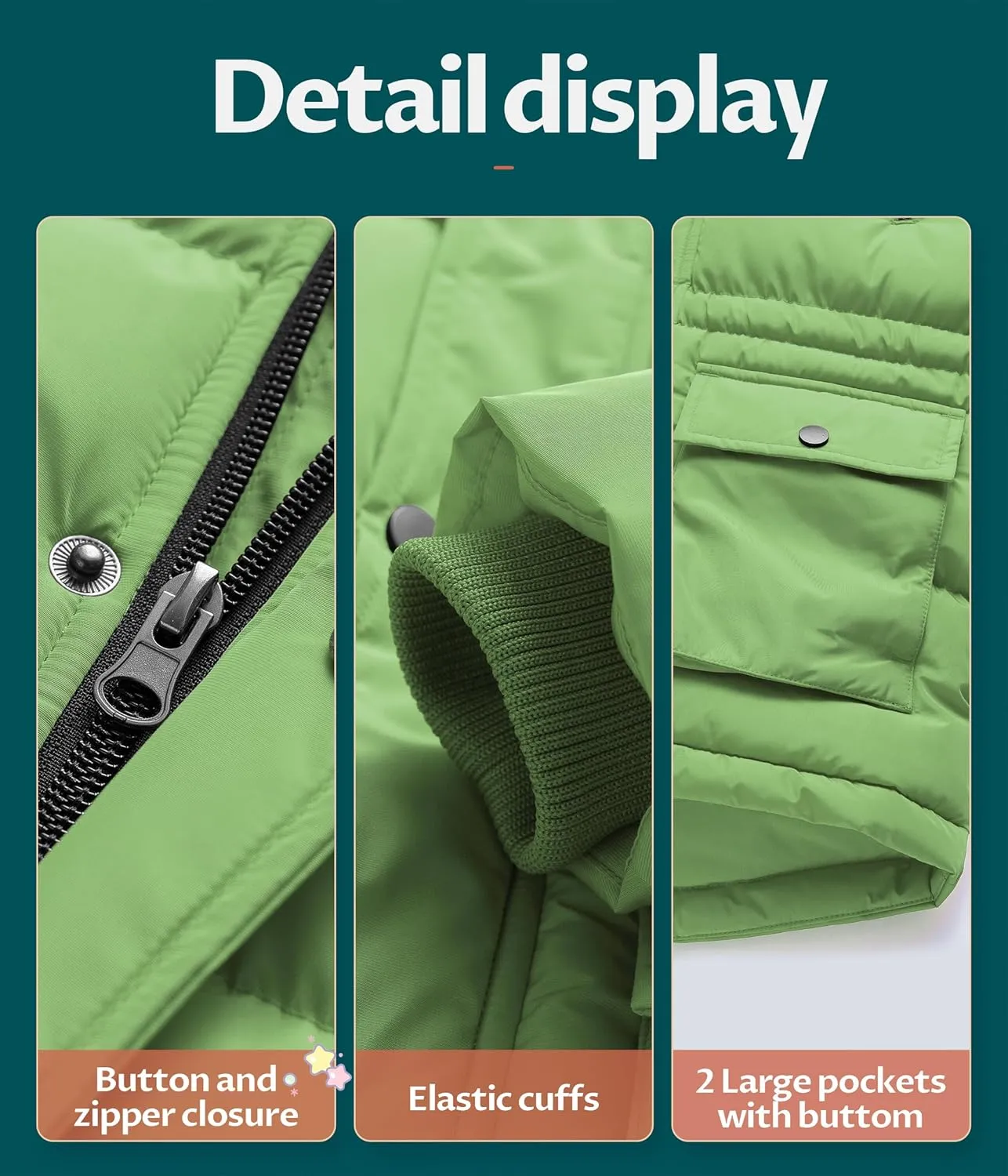 CREATMO US Boy's Winter Parka Water Resistant Hooded Puffer Fleece Lined Jackets Coats
