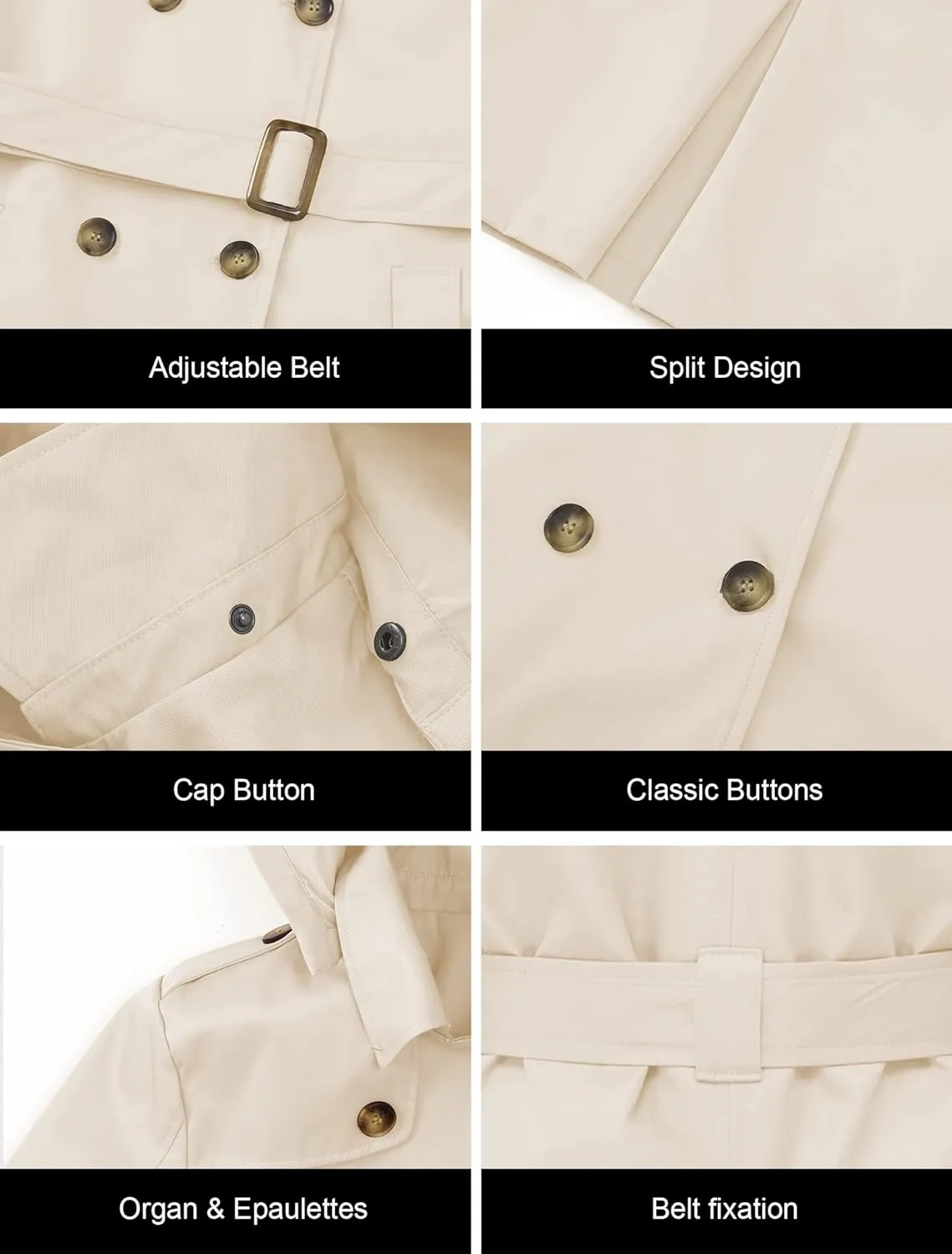 CREATMO US Women's Long Trench Coat Double-Breasted Classic Lapel Overcoat Belted Slim Outerwear Coat with Detachable Hood