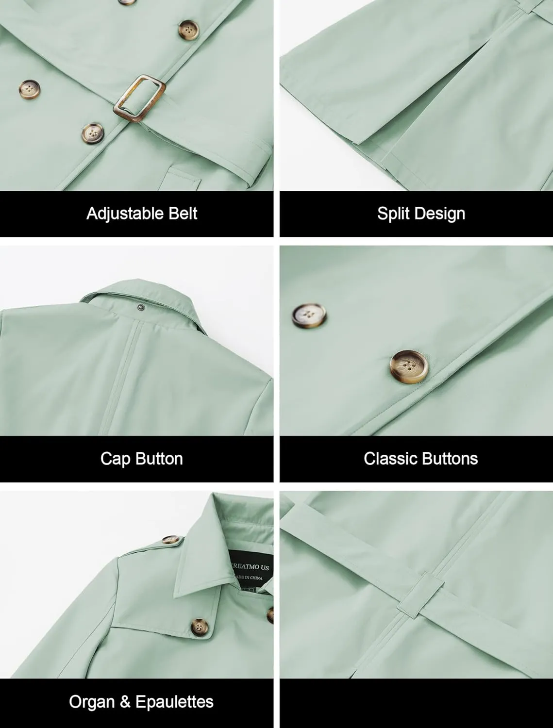 CREATMO US Women's Trench Coat Double-Breasted Classic Lapel Overcoat Belted Slim Outerwear Coat with Detachable Hood