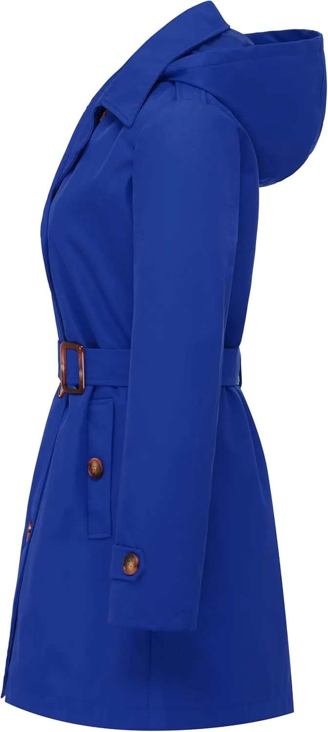 CREATMO US Women's Trench Coat Double-Breasted Classic Lapel Overcoat Belted Slim Outerwear Coat with Detachable Hood