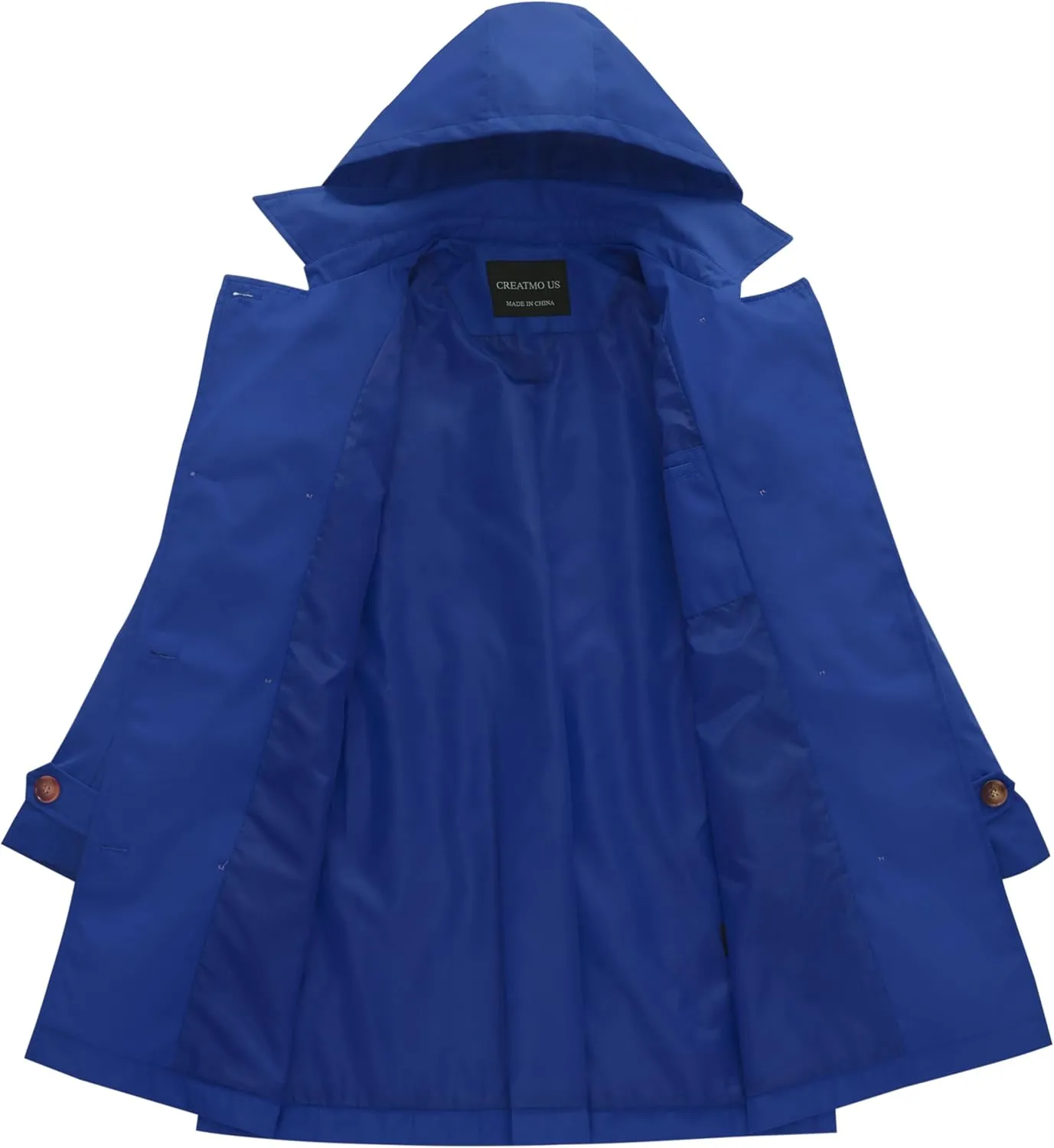 CREATMO US Women's Trench Coat Double-Breasted Classic Lapel Overcoat Belted Slim Outerwear Coat with Detachable Hood