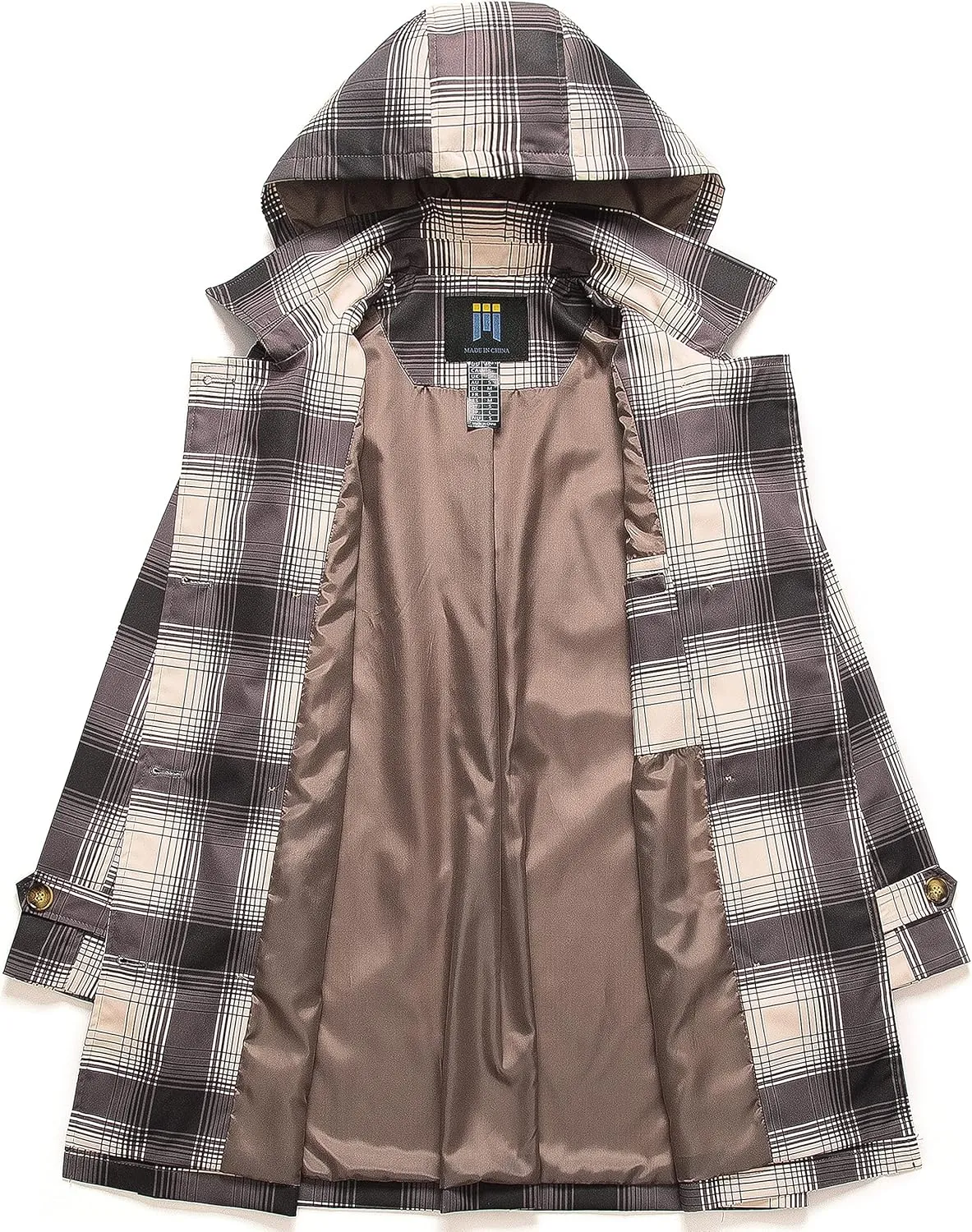 CREATMO US Women's Trench Coat Double-Breasted Classic Lapel Overcoat Belted Slim Outerwear Coat with Detachable Hood