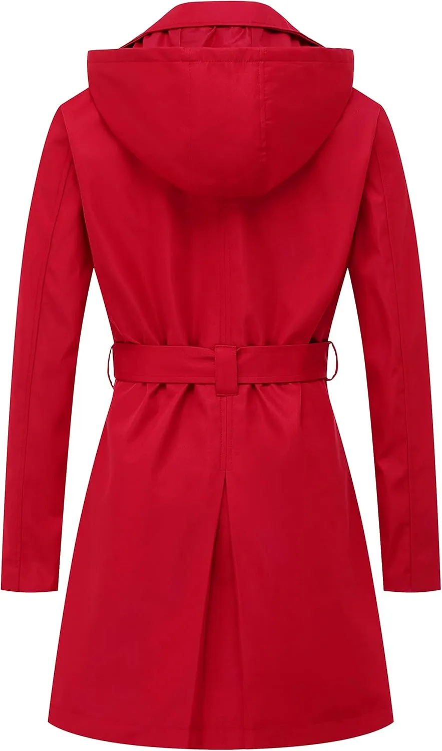 CREATMO US Women's Trench Coat Double-Breasted Classic Lapel Overcoat Belted Slim Outerwear Coat with Detachable Hood