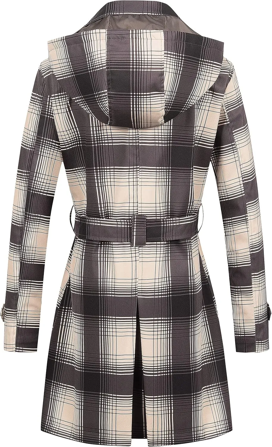 CREATMO US Women's Trench Coat Double-Breasted Classic Lapel Overcoat Belted Slim Outerwear Coat with Detachable Hood