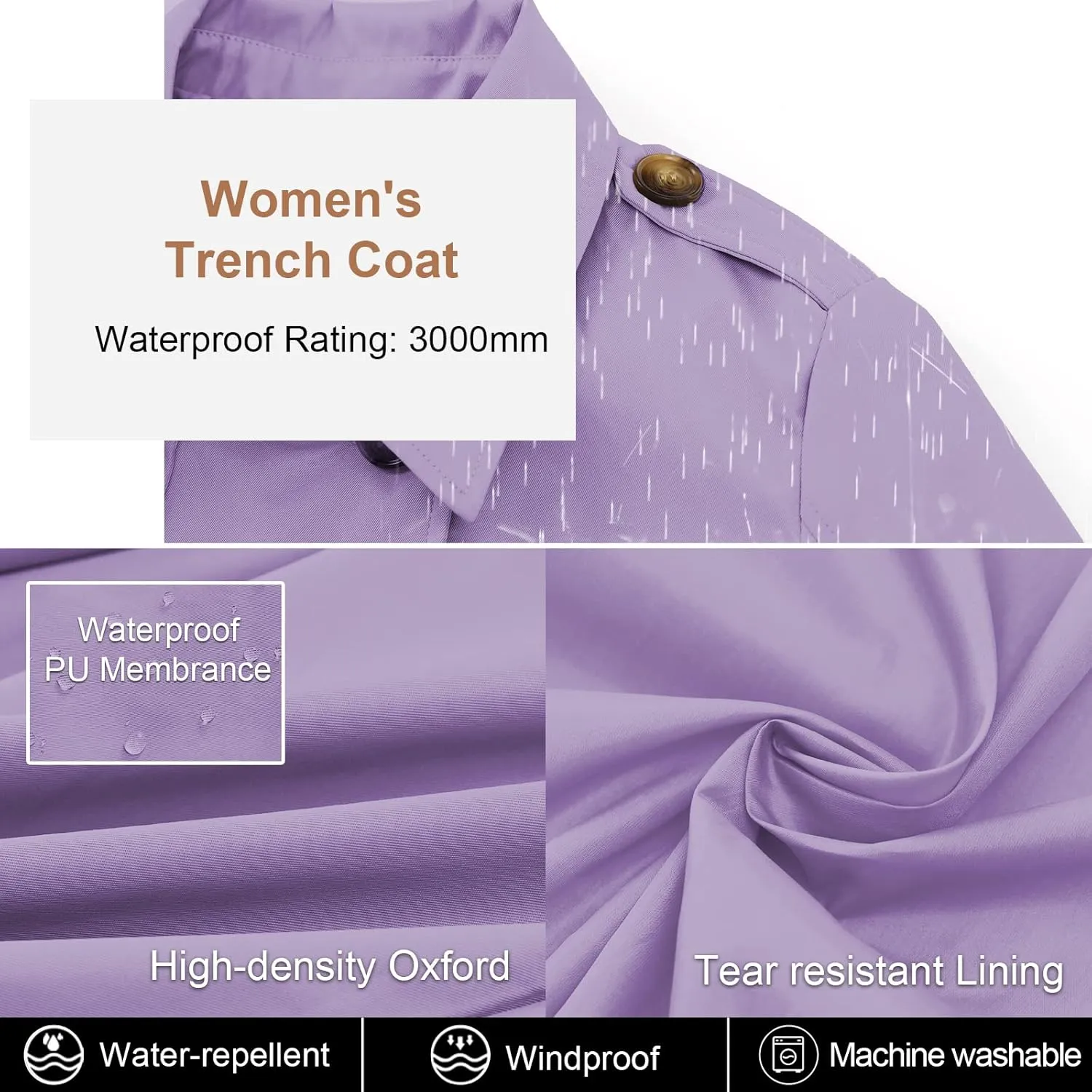 CREATMO US Women's Trench Coat Double-Breasted Classic Lapel Overcoat Belted Slim Outerwear Coat with Detachable Hood