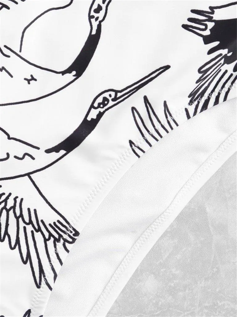 Criss Cross Crane Print Swimsuit