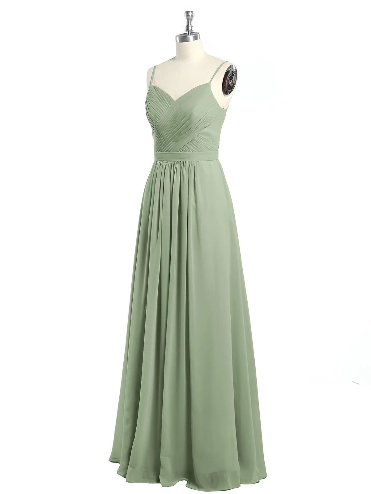 Cross Pleated Bodice Spaghetti Strap Dresses Dusty Sage Plus Size