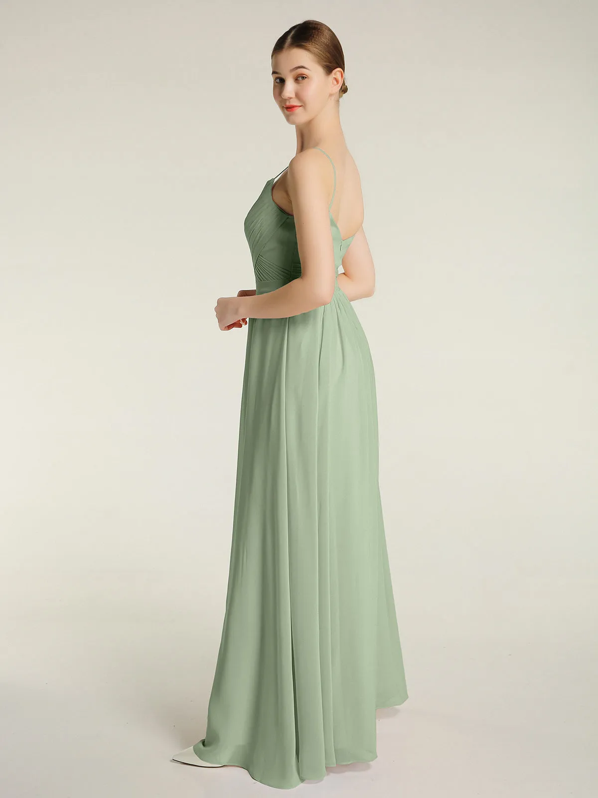 Cross Pleated Bodice Spaghetti Strap Dresses Dusty Sage Plus Size