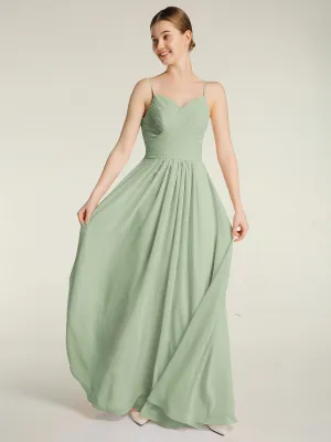 Cross Pleated Bodice Spaghetti Strap Dresses Dusty Sage Plus Size