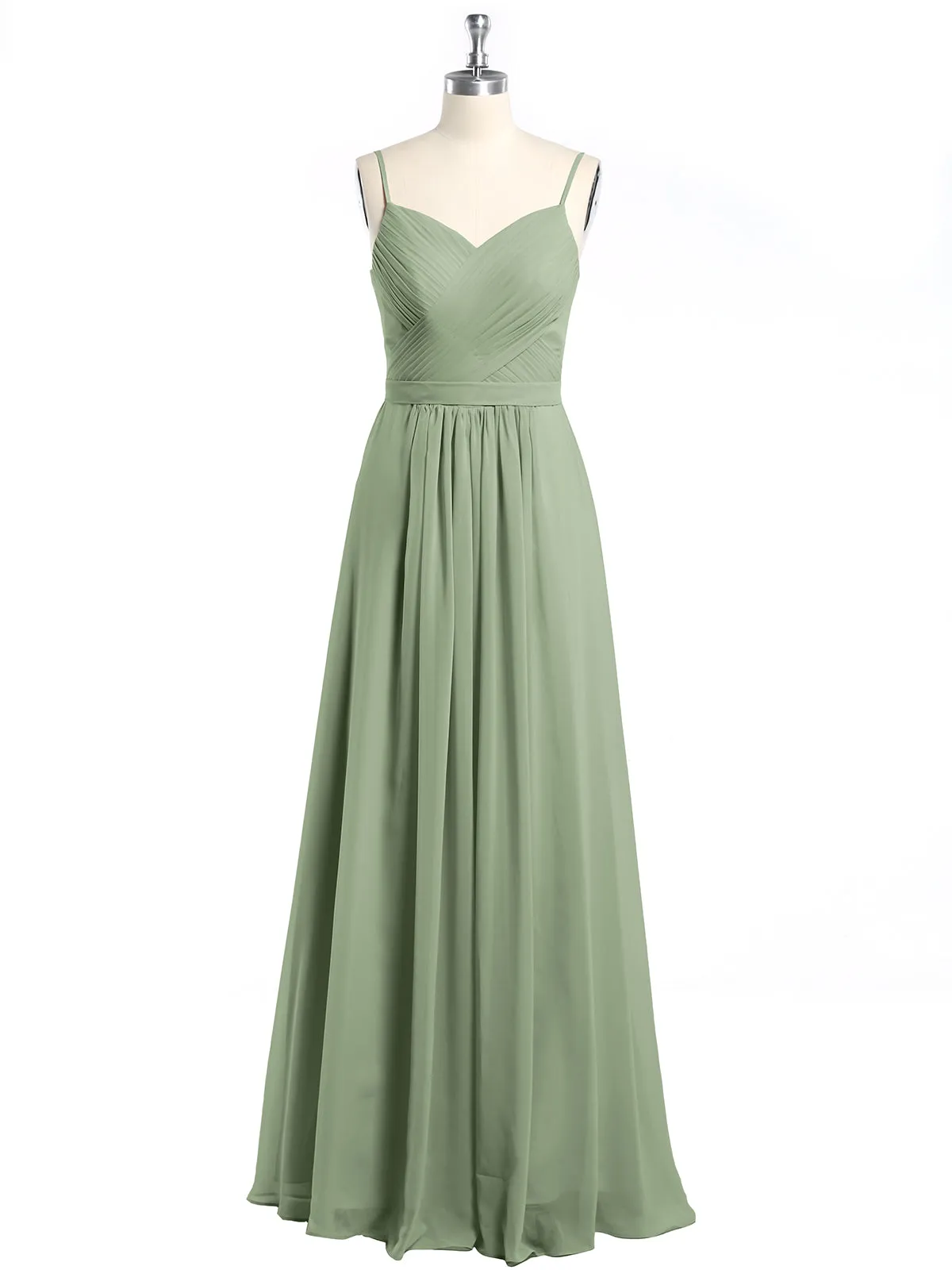 Cross Pleated Bodice Spaghetti Strap Dresses Dusty Sage Plus Size