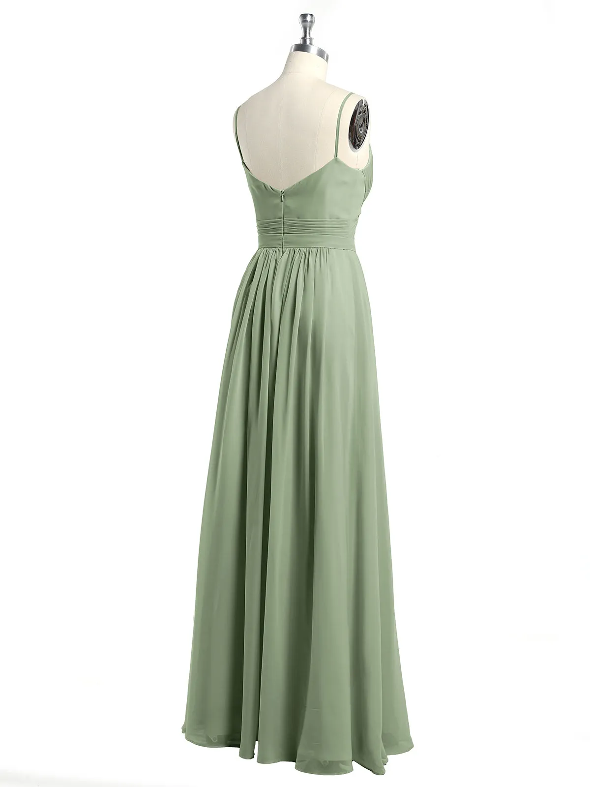 Cross Pleated Bodice Spaghetti Strap Dresses Dusty Sage Plus Size