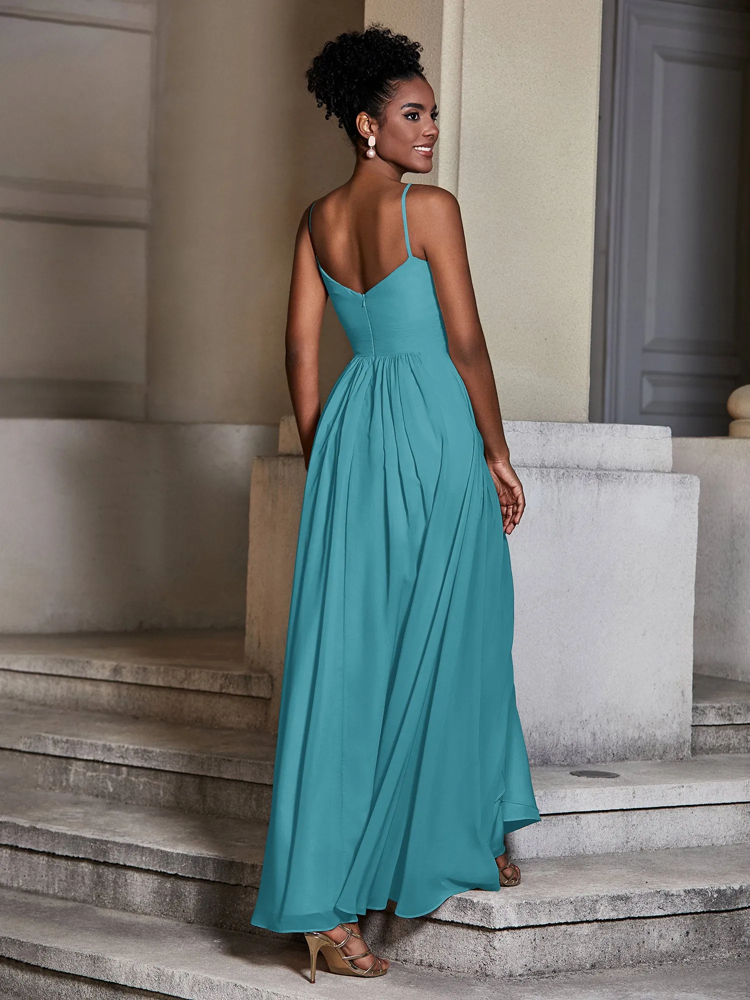 Cross Pleated Bodice Spaghetti Strap Dresses Jade