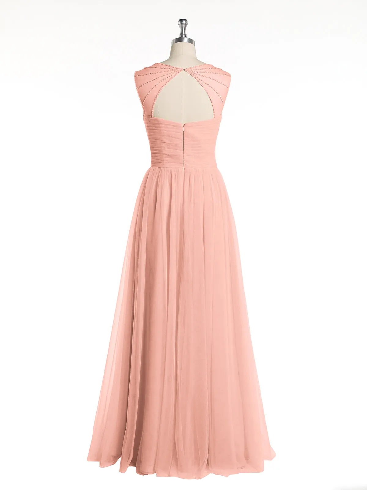 Cross-Pleated Tulle Long Dresses with Beaded Straps Coral Plus Size