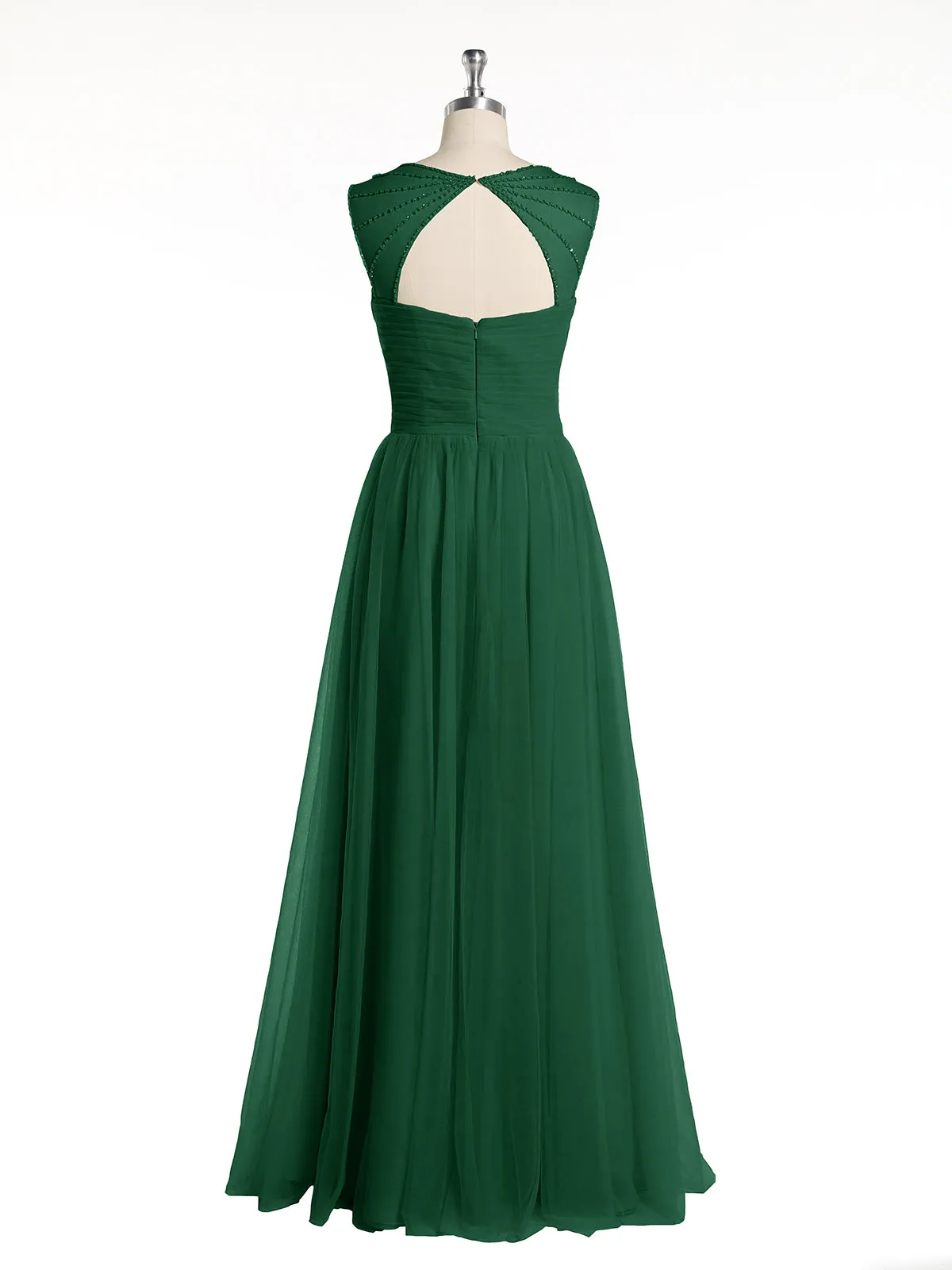 Cross-Pleated Tulle Long Dresses with Beaded Straps Dark Green Plus Size