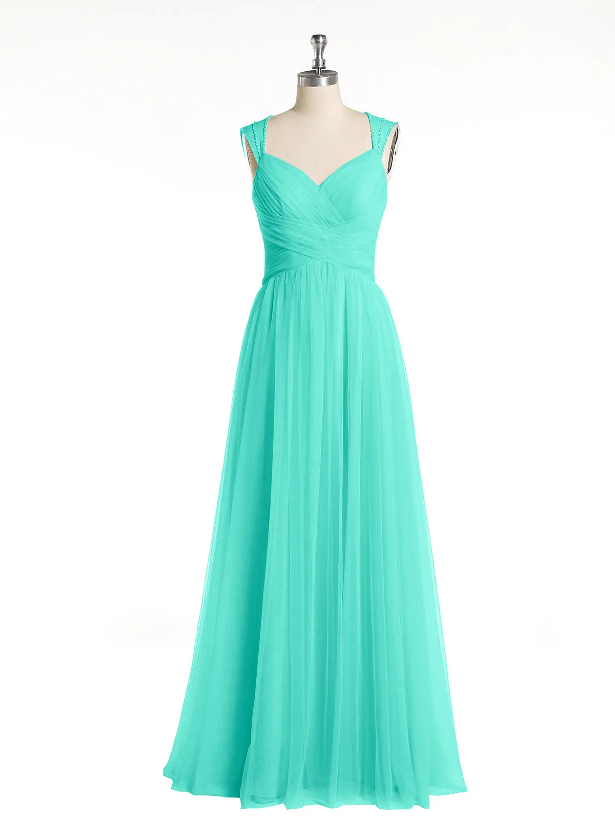 Cross-Pleated Tulle Long Dresses with Beaded Straps Spa Plus Size