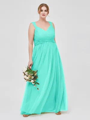 Cross-Pleated Tulle Long Dresses with Beaded Straps Spa Plus Size