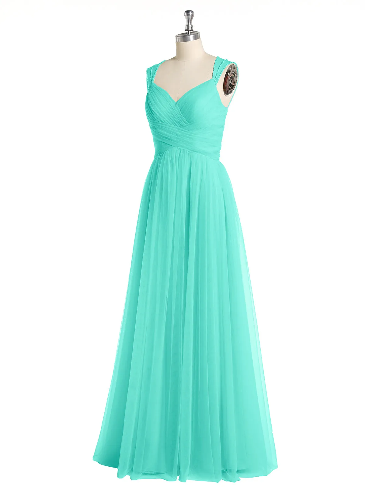 Cross-Pleated Tulle Long Dresses with Beaded Straps Spa Plus Size