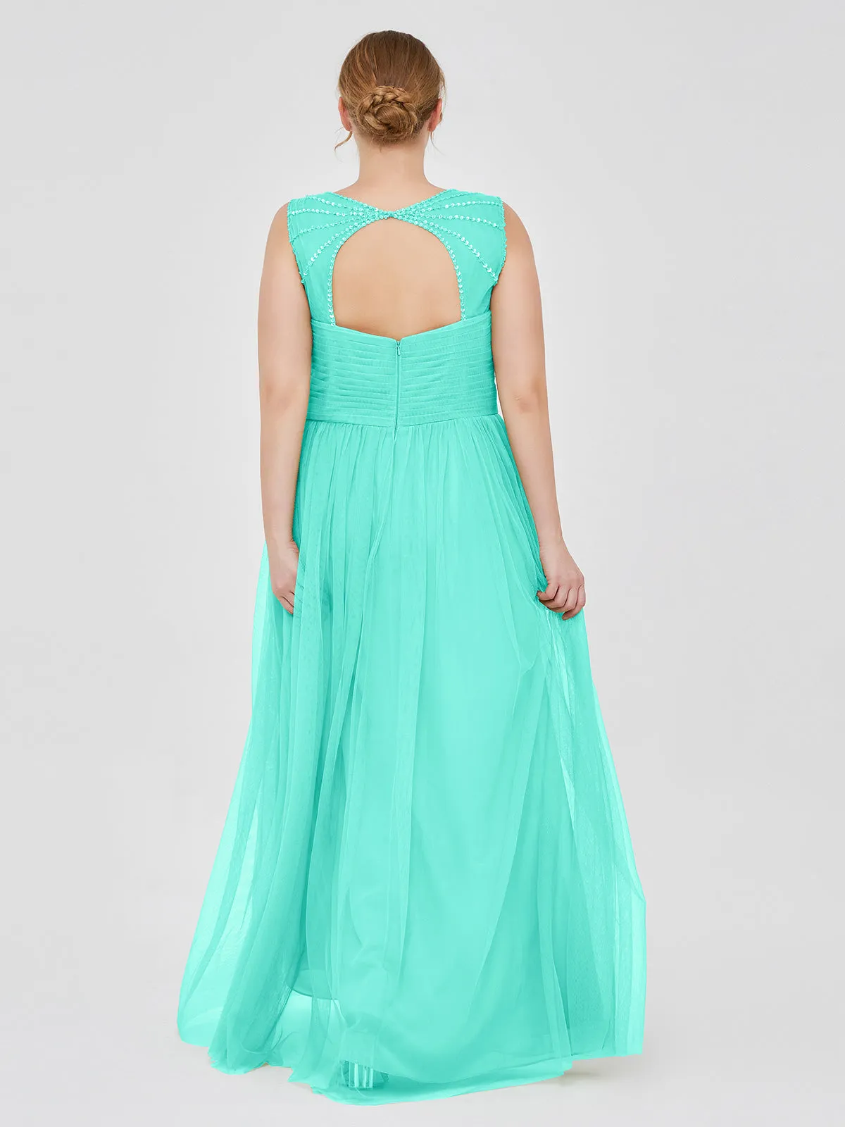 Cross-Pleated Tulle Long Dresses with Beaded Straps Spa Plus Size