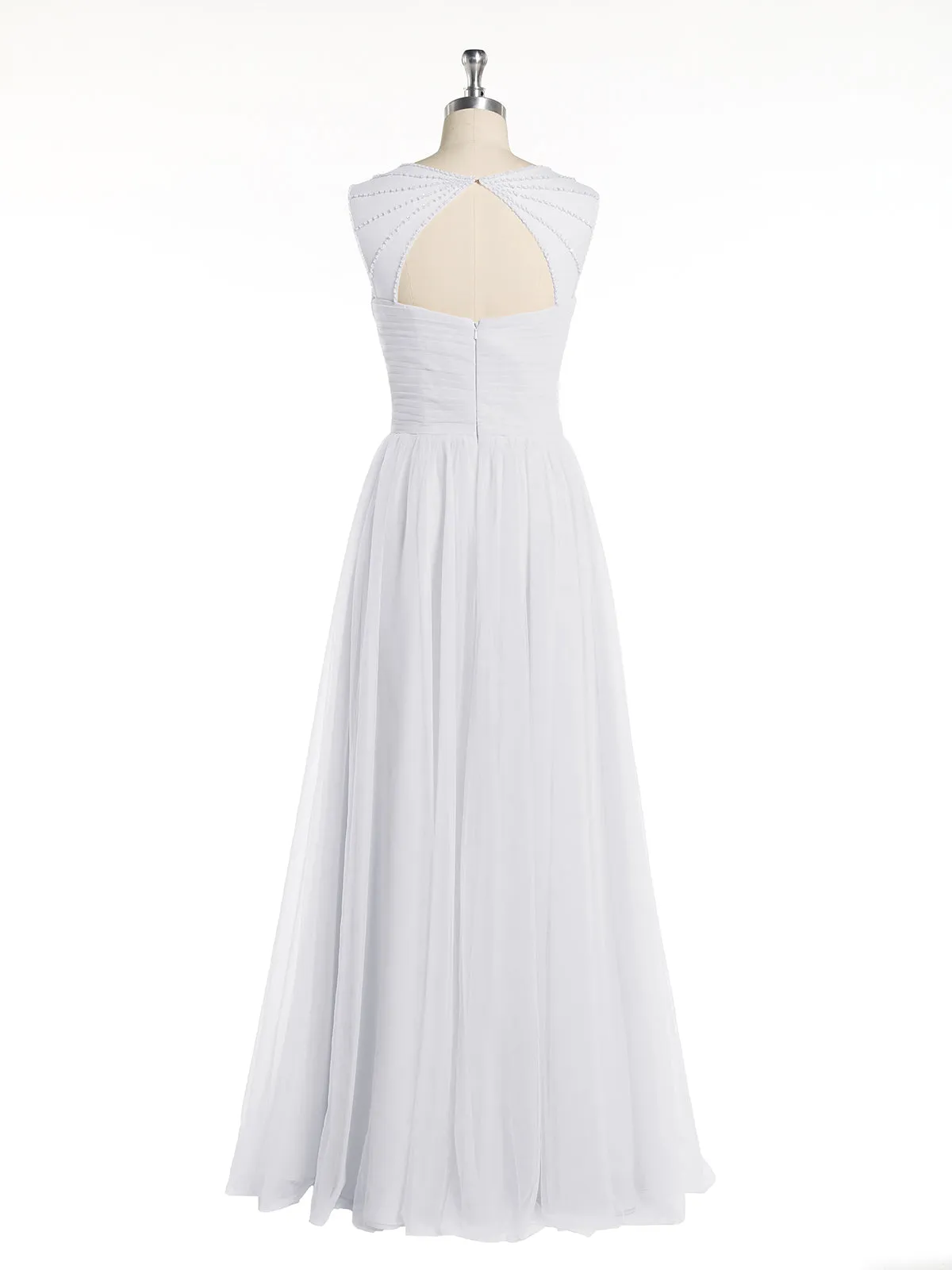 Cross-Pleated Tulle Long Dresses with Beaded Straps White