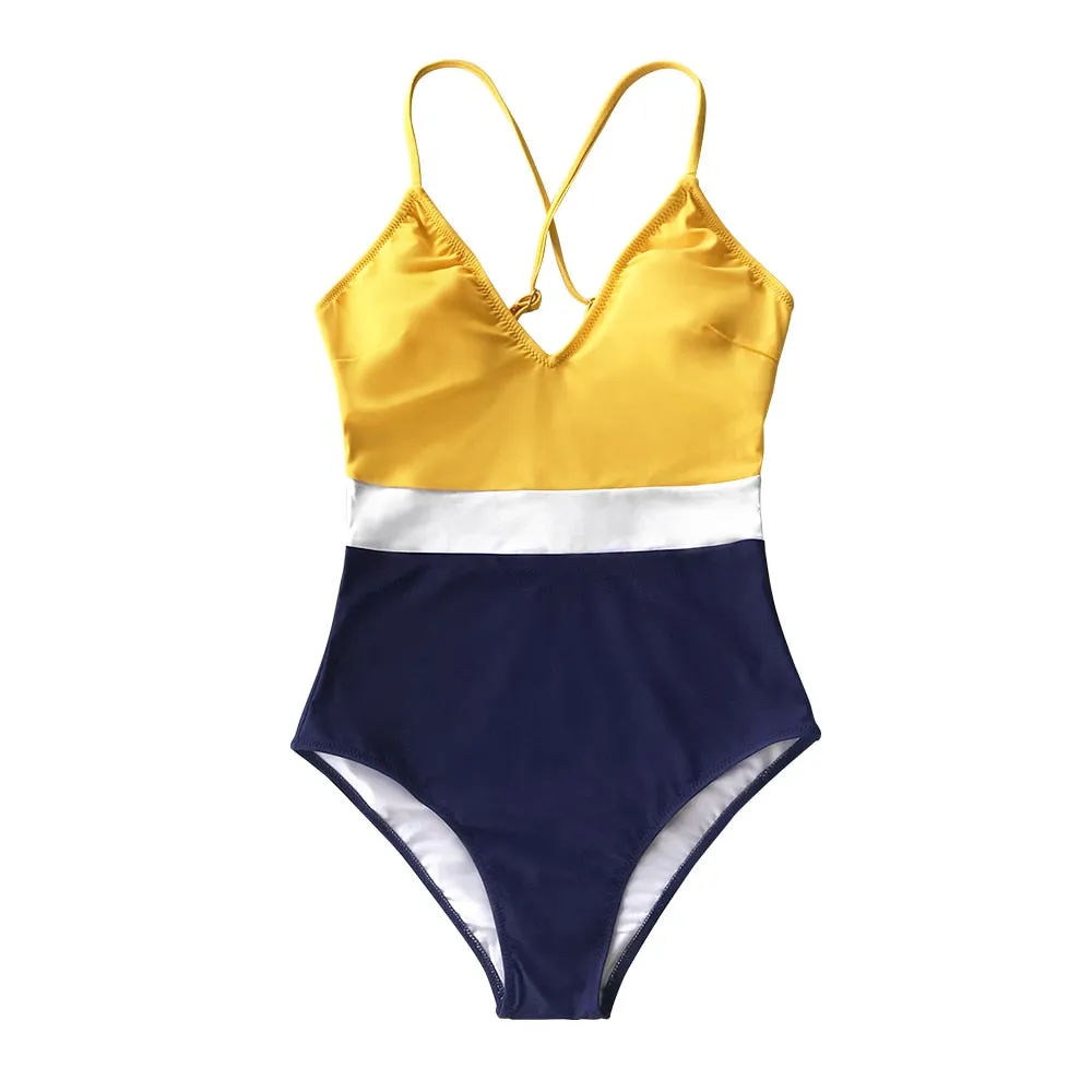 CUPSHE Cross Block One-piece Swimsuit Women V-neck Backless Patchwork Monokini 2022 Girl Beach Adjustable Btahing Suits Swimwear