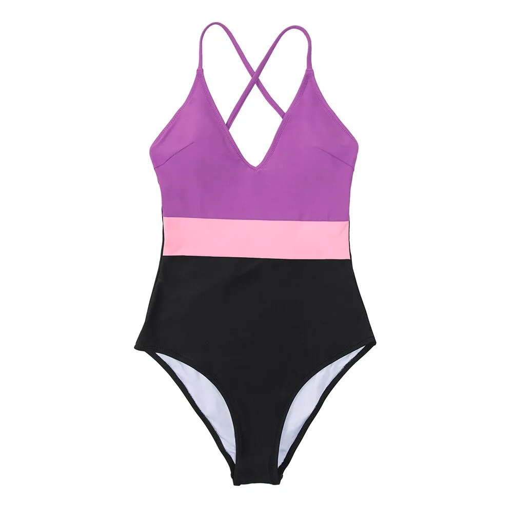 CUPSHE Cross Block One-piece Swimsuit Women V-neck Backless Patchwork Monokini 2022 Girl Beach Adjustable Btahing Suits Swimwear