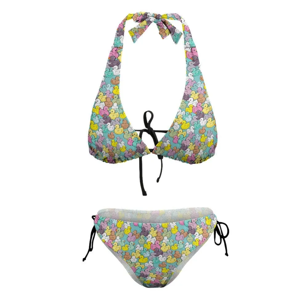 Cute Rubber Duckie Bikini, Halter Bikini Set, Women's bikini, Rubber Duckie Print Swimsuit, Two Piece bikini set, Kawaii Bikini, Cute Bikini