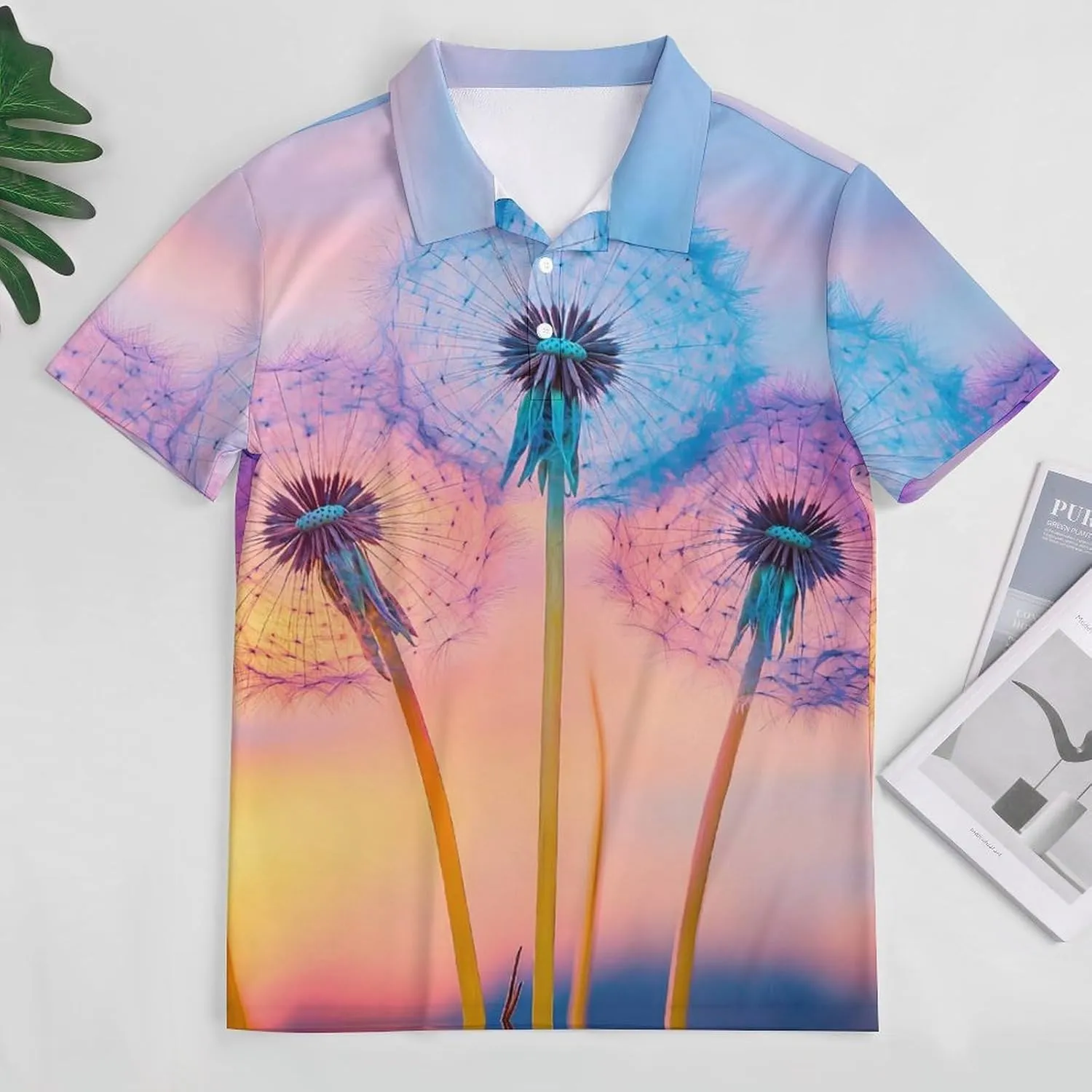 Dandelion Sunset Slim Fit Men's Short Sleeve Polo Shirts Quick-Dry Breathable Golf T-Shirt Tops