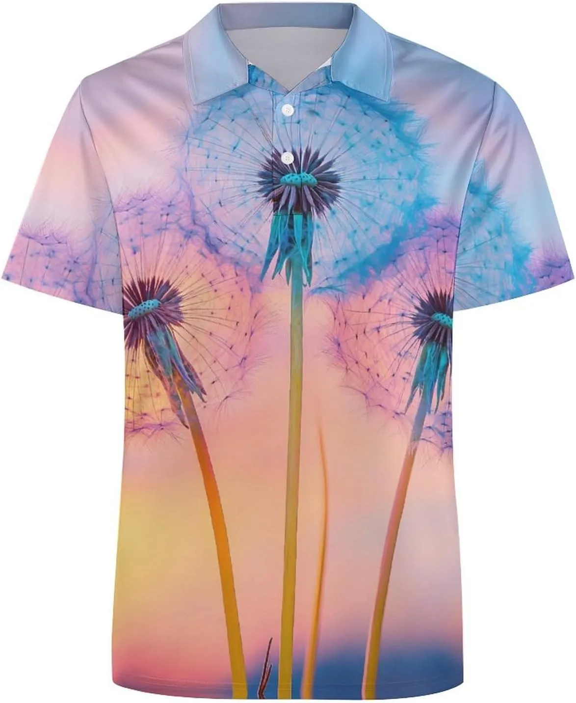 Dandelion Sunset Slim Fit Men's Short Sleeve Polo Shirts Quick-Dry Breathable Golf T-Shirt Tops