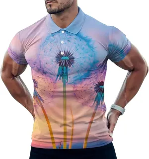 Dandelion Sunset Slim Fit Men's Short Sleeve Polo Shirts Quick-Dry Breathable Golf T-Shirt Tops