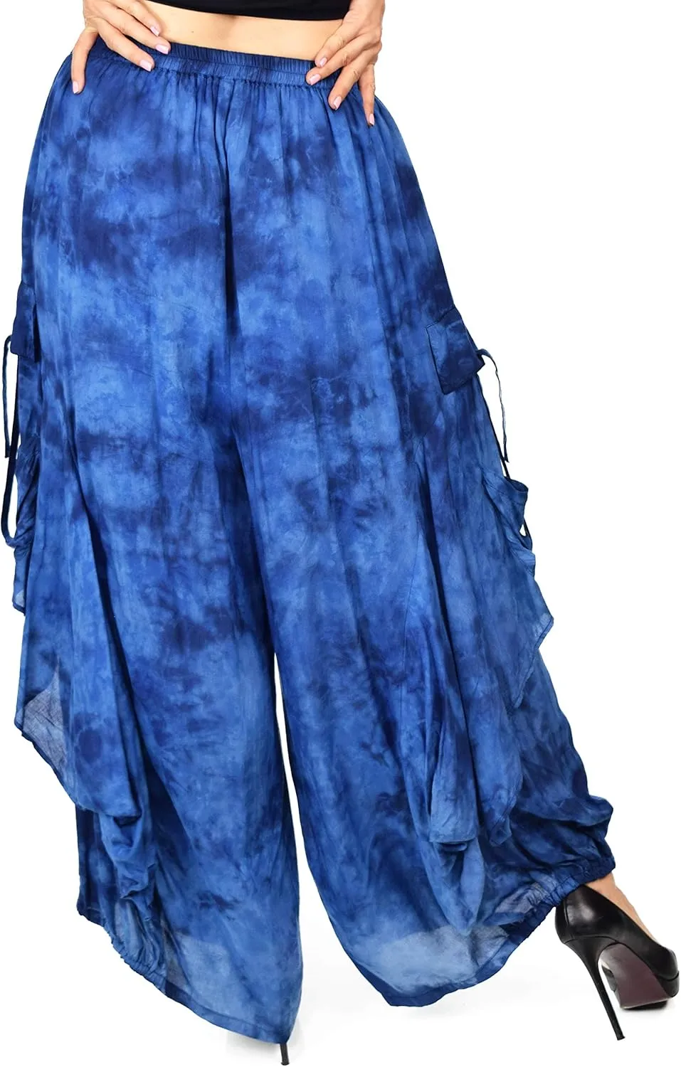 Dare2BStylish Women Loose Fit Elastic Waist Boho Wide Leg Palazzo Pants