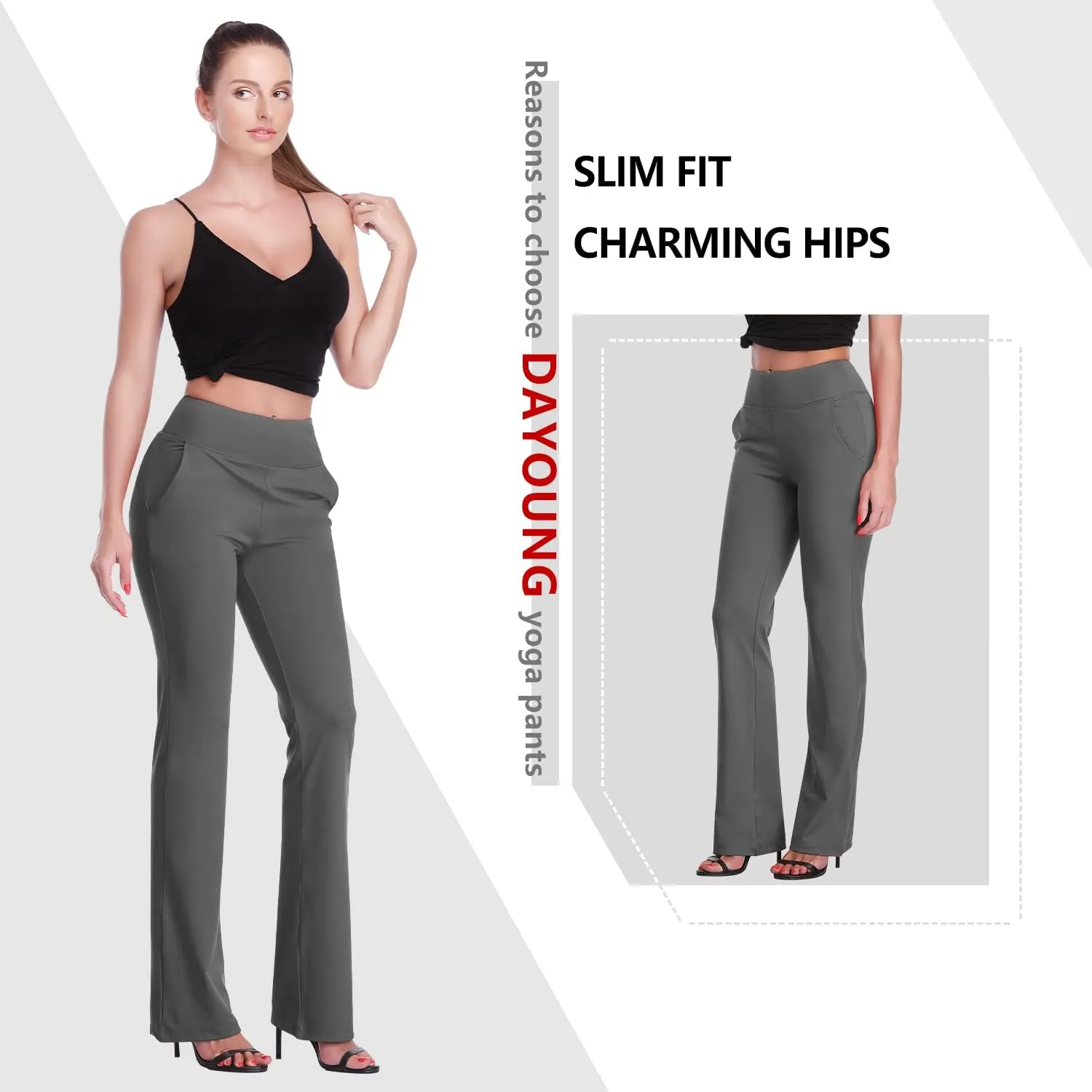 DAYOUNG Bootcut Yoga Pants for Women Tummy Control Workout Bootleg Pants High Waist 4 Way Stretch Pants