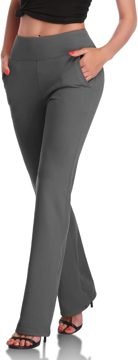 DAYOUNG Bootcut Yoga Pants for Women Tummy Control Workout Bootleg Pants High Waist 4 Way Stretch Pants