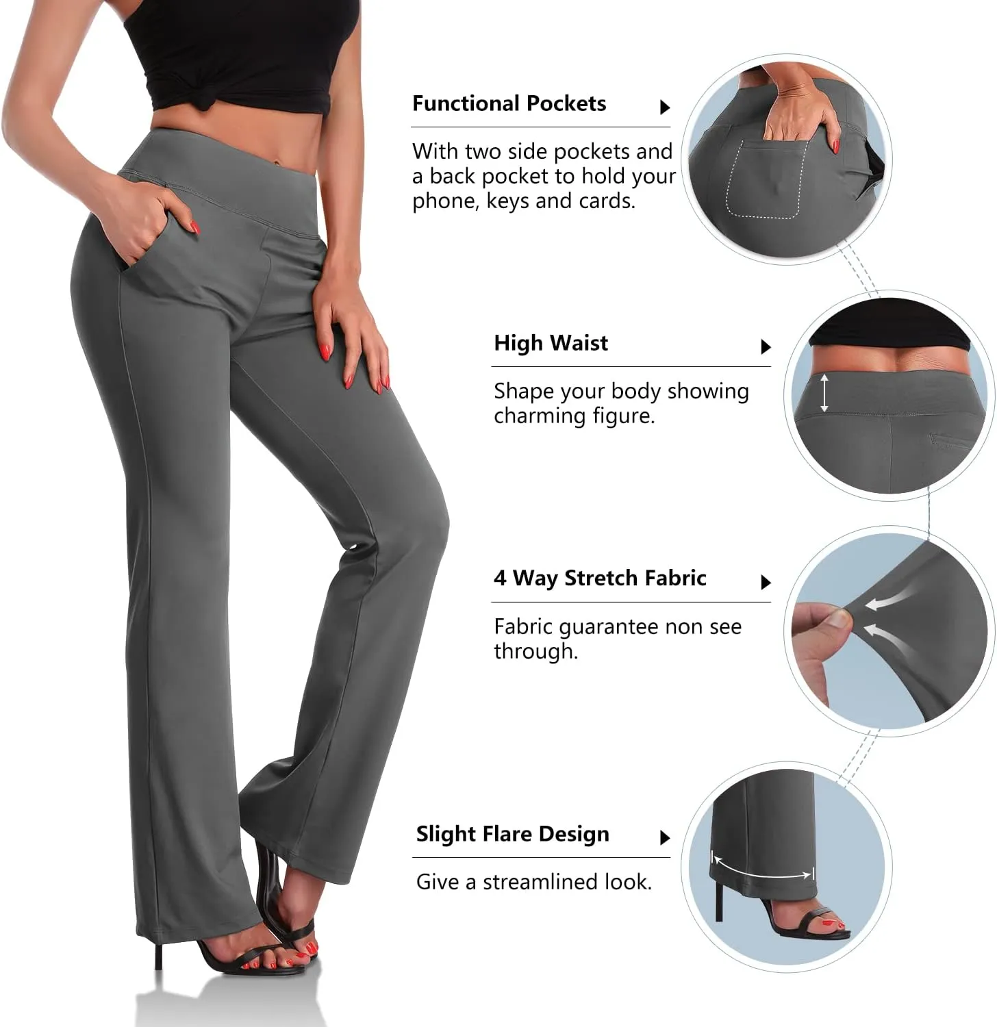 DAYOUNG Bootcut Yoga Pants for Women Tummy Control Workout Bootleg Pants High Waist 4 Way Stretch Pants