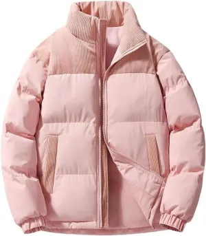 Dcvmvmn Men Winter Down Cotton Jacket Corduroy Patchwork Lightweight Padded Jackets Loose Coat