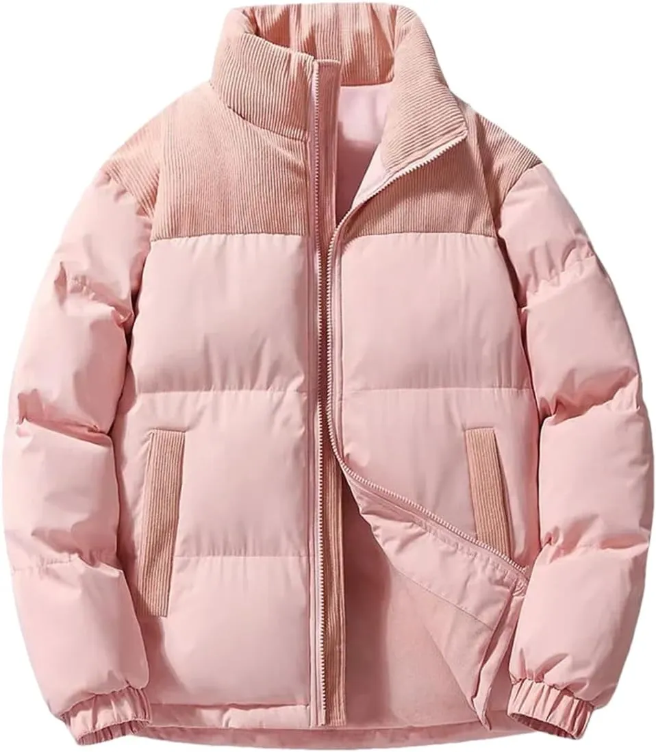 Dcvmvmn Men Winter Down Cotton Jacket Corduroy Patchwork Lightweight Padded Jackets Loose Coat