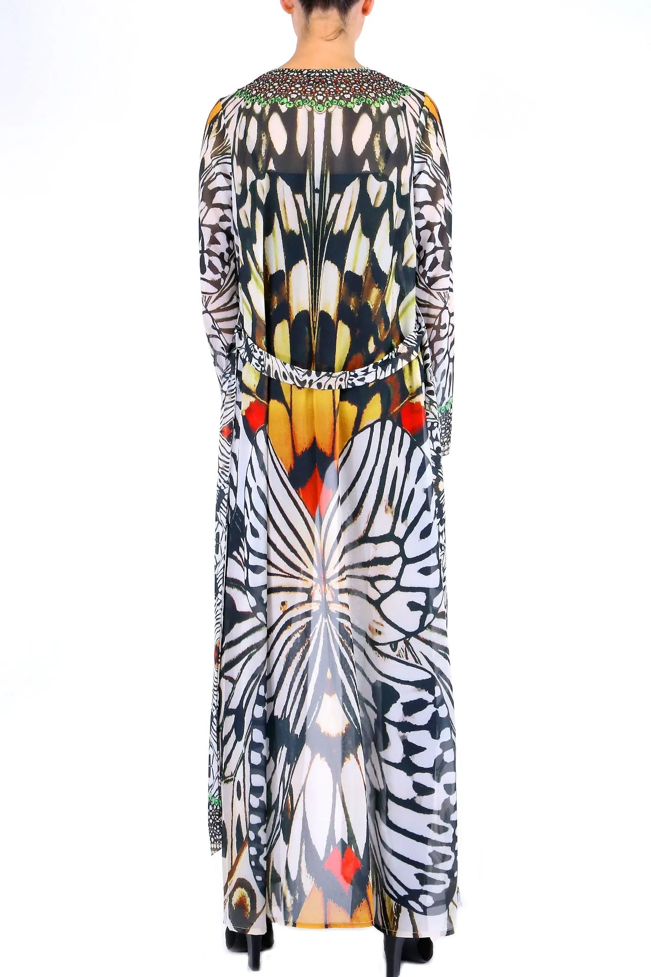 Designer Animal Print Long Duster In White Tiger
