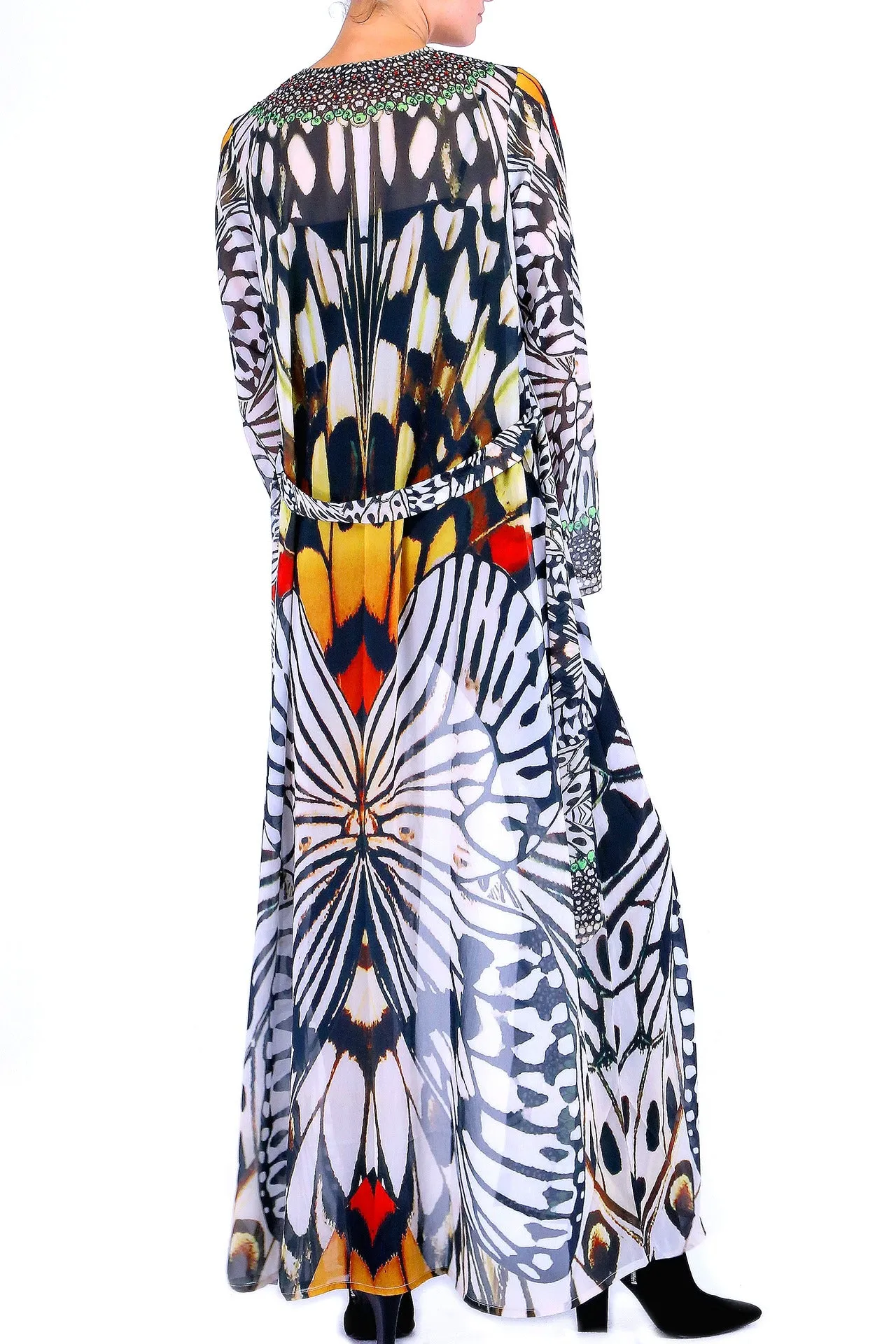 Designer Animal Print Long Duster In White Tiger