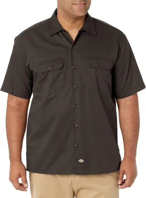 Dickies Men's Big and Tall Short Sleeve Work Shirt, Dark Brown, Large
