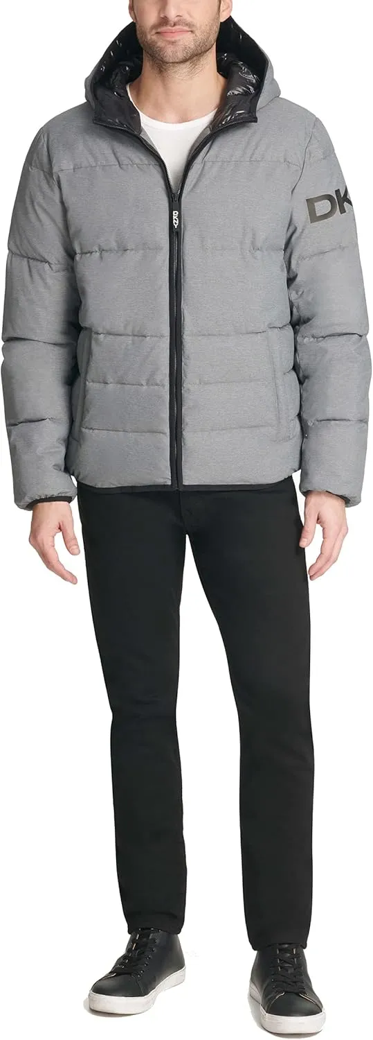 DKNY Men's Water Resistant Ultra Loft Hooded Logo Puffer Jacket (Standard and Big & Tall)