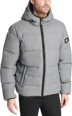 DKNY Men's Water Resistant Ultra Loft Hooded Logo Puffer Jacket (Standard and Big & Tall)