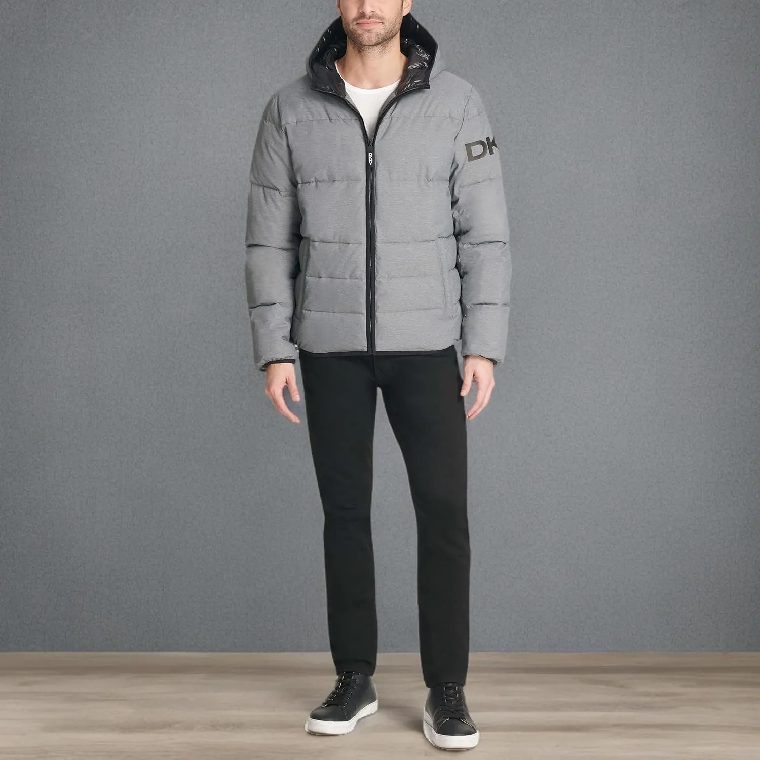 DKNY Men's Water Resistant Ultra Loft Hooded Logo Puffer Jacket (Standard and Big & Tall)