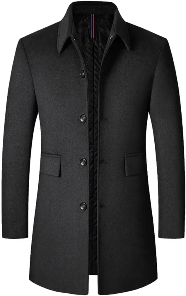 Dninmim Men's Wool Blends Trench Coats Long Winter Jackets Autumn Winter Business Casual Trench