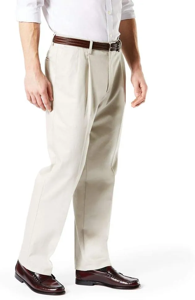 Dockers Men's Classic Fit Signature Lux Cotton Pleated Stretch Pants (Regular and Big & Tall)